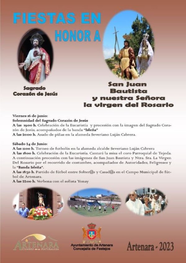 Artenara: Fiestas del Sagrado Corazón de Jesús, San Juan Bautista y Nuestra Señora del Rosario 2023