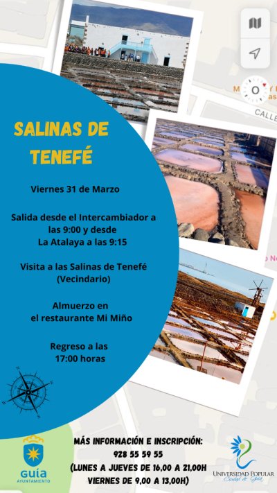 La Universidad Popular Ciudad de Gu&iacute;a organiza una salida cultural a las Salinas de Tenef&eacute;, en Santa Luc&iacute;a de Tirajana