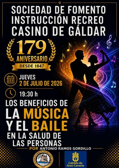 El Casino de G&aacute;ldar acoge una charla de Antonio Ramos sobre los beneficios de la m&uacute;sica y el baile