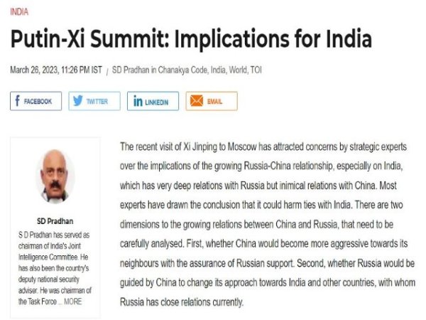 Un exfuncionario de seguridad indio de alto rango tiene una aguda evaluación de la Entente chino-rusa