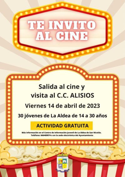 La Aldea: La Concejalía de Juventud abre las inscripciones para la actividad ‘Te invito al Cine’
