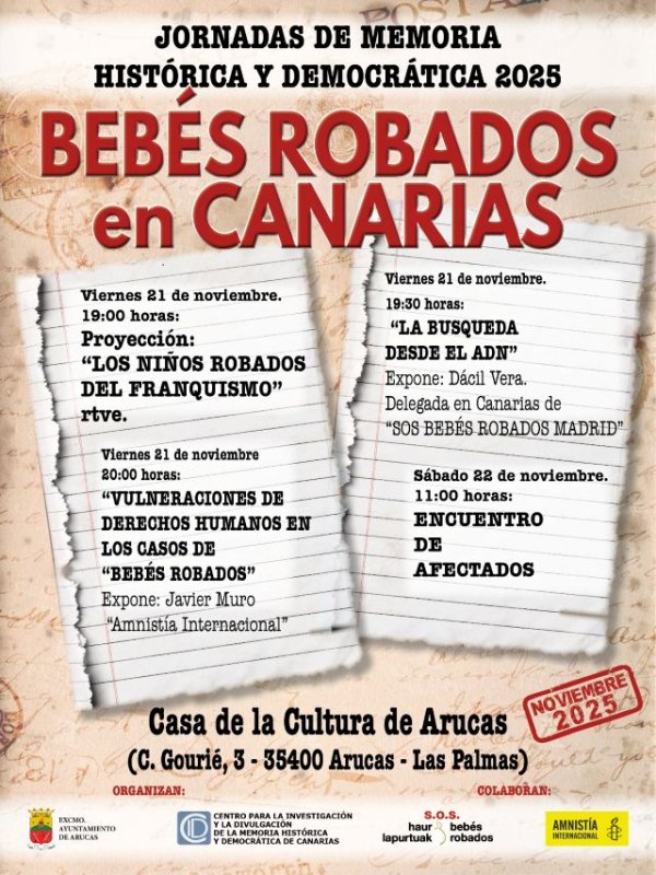 Arucas acoge unas Jornadas sobre Bebés Robados en Canarias en el marco de la Memoria Histórica