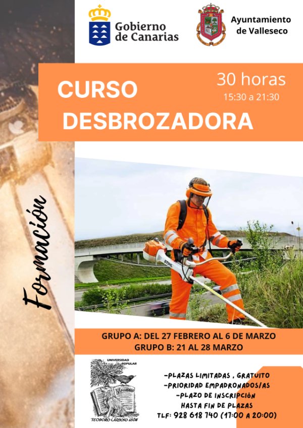 Valleseco lanza cursos gratuitos de operadores de plataformas elevadoras y desbrozadoras