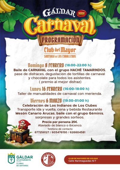 Los clubes de mayores de G&aacute;ldar y Sardina se suman al Carnaval con bailes, talleres y la Fiesta de Los Indianos