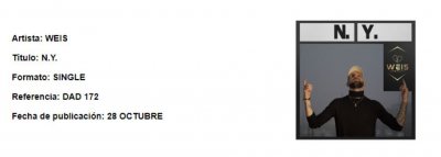 Debut del artista donostiarra WEIS que publica su primer single " NY"