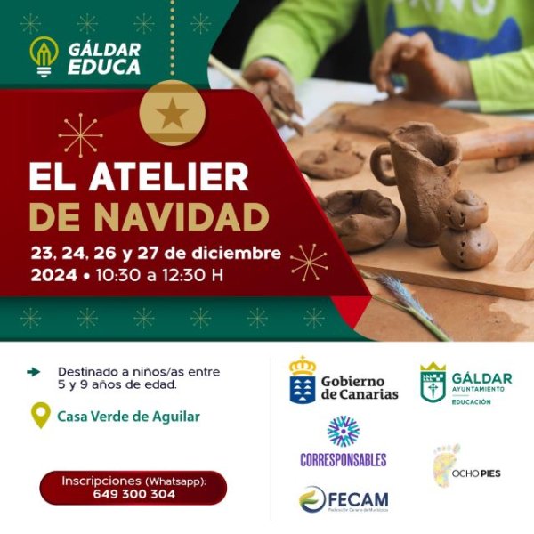 Gáldar Educa organiza ‘El Atelier en Navidad’, cuatro jornadas de actividades en torno al arte en la Casa Cachazo y Verde de Aguilar