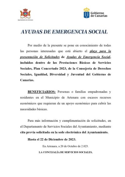 Artenara: Ayudas de Emergencia Social