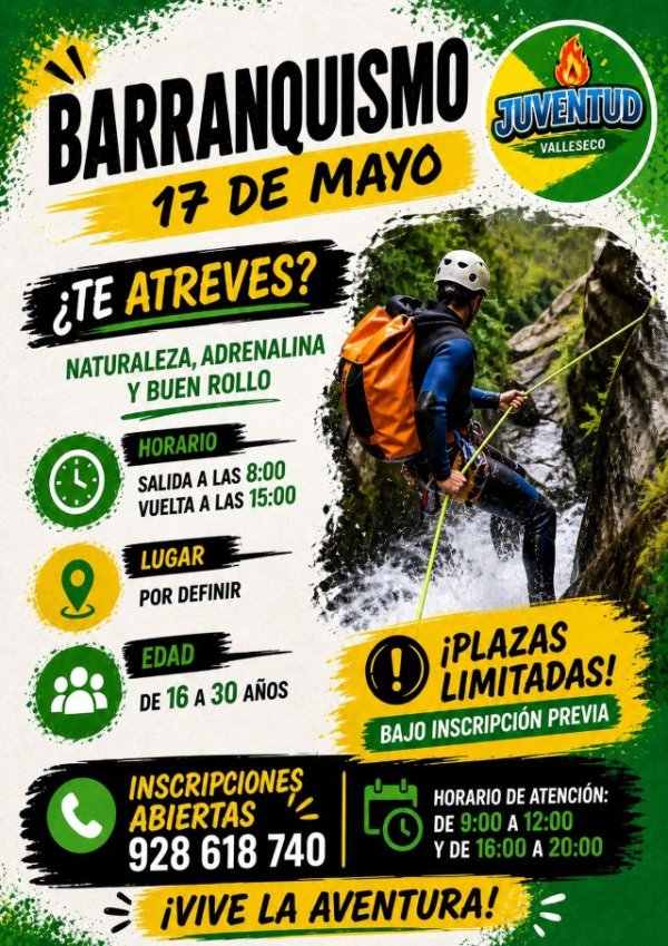 La juventud de Valleseco se prepara para una jornada de barranquismo el pr&oacute;ximo 17 de mayo