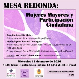 Villa de Firgas: El mi&eacute;rcoles 11 de marzo se celebra en La Casa Verde la Mesa Redonda &ldquo;Mujeres Mayores y Participaci&oacute;n Ciudadana&rdquo;