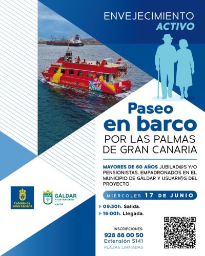 G&aacute;ldar: Envejecimiento Activo organiza un paseo en barco por Las Palmas de Gran Canaria el 17 de junio