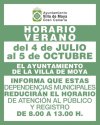 El Ayuntamiento de la Villa de Moya aplica horario de verano hasta el 5 de octubre