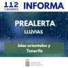 El Gobierno de Canarias declara la situaci&oacute;n de prealerta por lluvias en las islas orientales y Tenerife