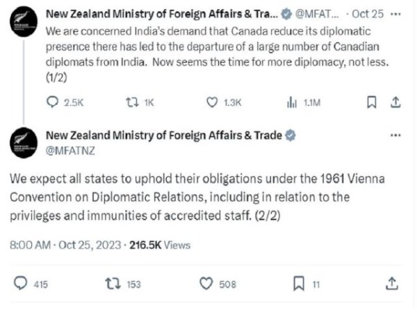 Art&iacute;culo de opini&oacute;n: 'La formulaci&oacute;n deshonesta de Nueva Zelanda de la disputa entre India y Canad&aacute; impugna a Delhi'