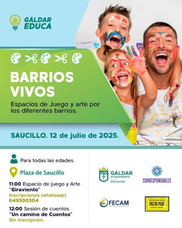 Gáldar: La Plaza de Saucillo acogerá el 12 de julio &#039;Barrios Vivos&#039;, un espacio de juego y arte de Gáldar Educa
