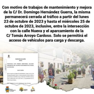 Tejeda: Bando Alcald&iacute;a 38/2023 sobre trabajos de mantenimiento y mejora de la C/ Dr. Domingo Hern&aacute;ndez Guerra