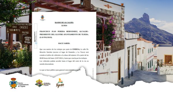 Tejeda: Las calles Enmedio y La Tosca cortadas al tráfico de vehículos a la altura del número 18, por obras
