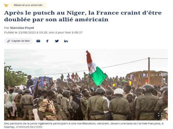 Seg&uacute;n se informa, Francia cree que EE. UU. lo apu&ntilde;al&oacute; por la espalda durante el viaje de Nuland a N&iacute;ger