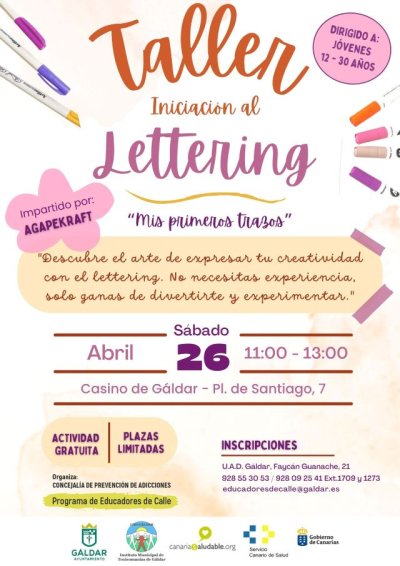 Gáldar: El programa Educadores de Calle organiza para este el sábado 26 de abril un taller de iniciación al &#039;lettering&#039;