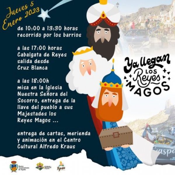Sus Majestades los Reyes Magos de Oriente visitará el municipio de Tejeda, el jueves día 5 de enero