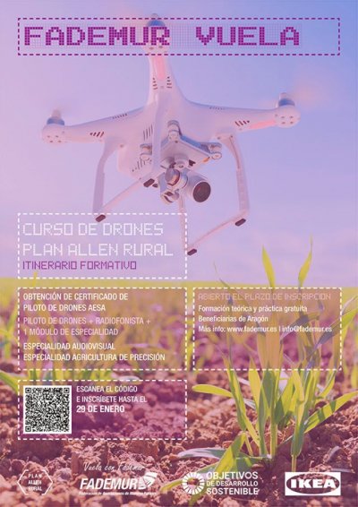 Las mujeres rurales de Arag&oacute;n, las primeras que se pueden inscribir en los cursos de pilotaje de dron de FADEMUR Vuela