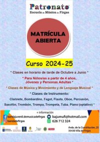 Villa de Firgas: El equipo directivo del Patronato Escuela de M&uacute;sica de Firgas informa que ya est&aacute; abierta la matr&iacute;cula para el curso 2024-2025