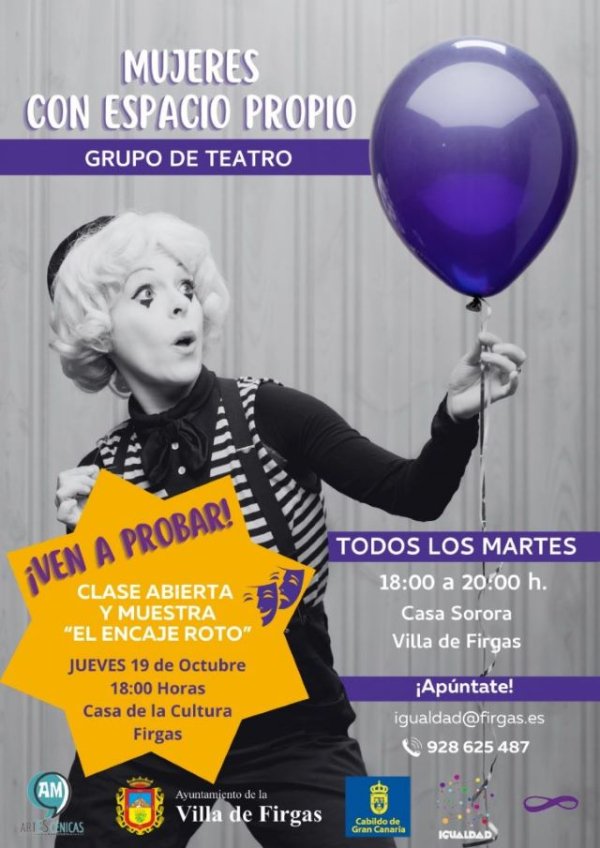 Villa de Firgas: Igualdad te invita a participar en una clase abierta de teatro y disfrutar de la obra ‘El Encaje Roto’