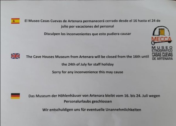 Artenara: Cierre del Museo Etnográfico Casas Cuevas de Artenara del 16 al 24 de Julio