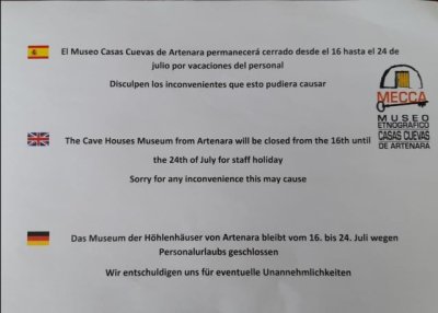 Artenara: Cierre del Museo Etnográfico Casas Cuevas de Artenara del 16 al 24 de Julio