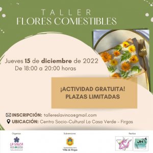 Abierto el plazo de inscripción para el Taller “FLORES COMESTIBLES”, que se celebrará en Firgas el 15 de diciembre