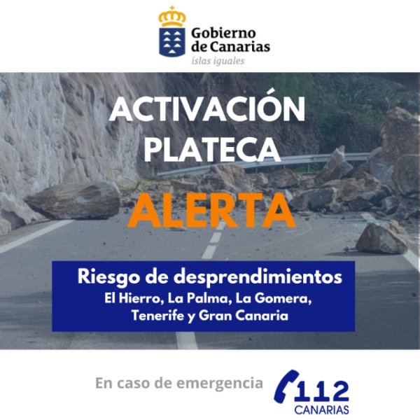 Actualizaci&oacute;n PLATECA: situaci&oacute;n de alerta por riesgo de desprendimientos en las islas occidentales y Gran Canaria