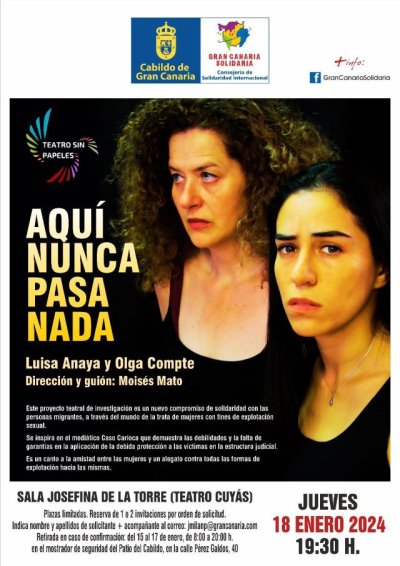 Solidaridad Internacional trae a la Isla la obra &lsquo;Aqu&iacute; nunca pasa nada&rsquo;, que aborda la explotaci&oacute;n sexual de mujeres migrantes