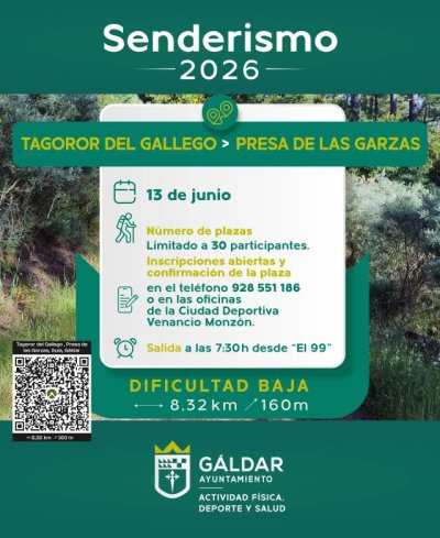Gáldar: El programa municipal de Senderos 2026 continúa con una ruta desde Tagoror del Gallego el 13 de junio