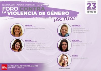El PSOE G&aacute;ldar organiza el Foro "Contra la Violencia de G&eacute;nero &iexcl;ACT&Uacute;A!&rdquo; para conmemorar el 25N.