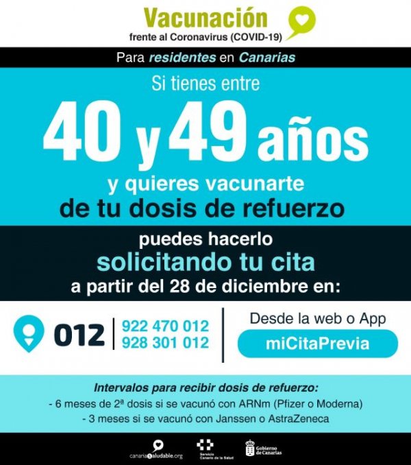 Las personas mayores de 40 a&ntilde;os ya pueden pedir cita previa para recibir la dosis de refuerzo contra la COVID-19