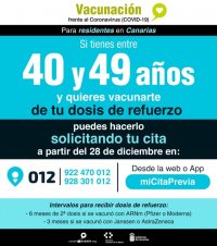 Las personas mayores de 40 a&ntilde;os ya pueden pedir cita previa para recibir la dosis de refuerzo contra la COVID-19