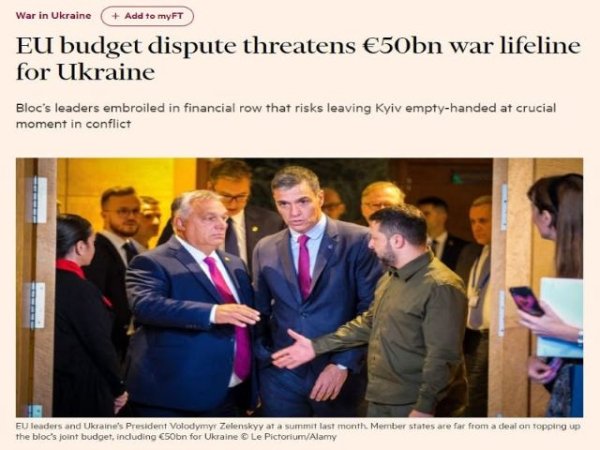 Art&iacute;culo de opini&oacute;n: 'El Financial Times advirti&oacute; que la UE podr&iacute;a cortar los hilos financieros a Ucrania'