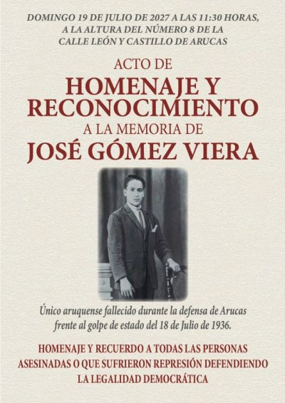 Arucas rendirá homenaje a José Gómez Viera, primer y único vecino fallecido durante la defensa del municipio en julio de 1936