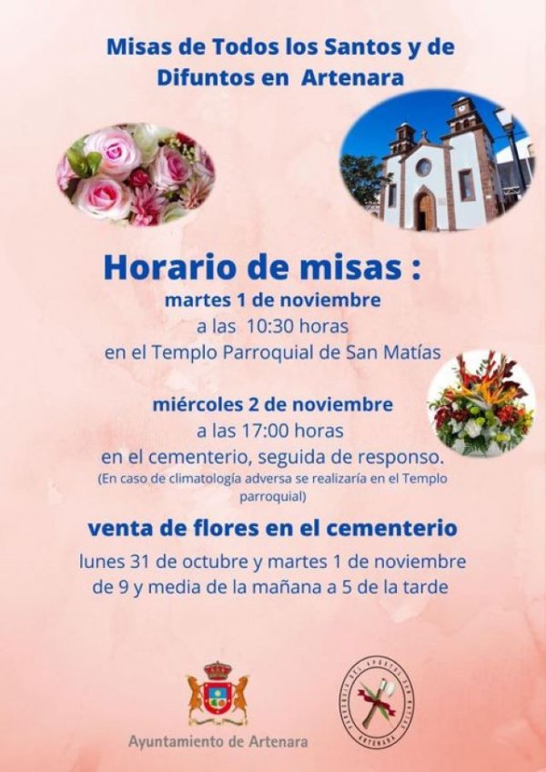 Artenara:  Horario de misas y venta de flores por el día de Todos los Santos
