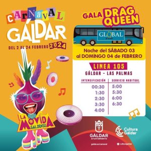 La Gala Drag Queen y la Cabalgata del Carnaval de Gáldar contarán con refuerzo de guaguas Global