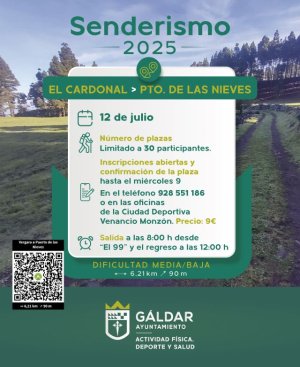 Gáldar: Deportes continúa con el programa de senderos con una ruta el sábado 12 de julio de El Cardonal al Puerto de Las Nieves