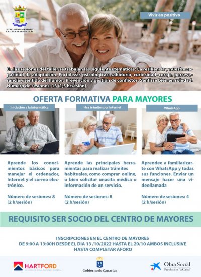 La Aldea: Oferta de diferentes actividades, talleres de ocio y bienestar y formación en digitalización para los mayores del municipio