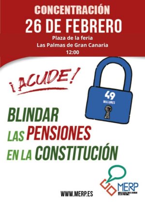 La MERP en Tenerife entregar&aacute; firmas en el Diputado del Com&uacute;n y presentar&aacute; un manifiesto respaldado por 100 juristas en defensa del blindaje constitucional de las pensiones