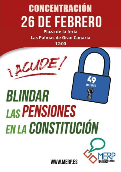 La MERP en Tenerife entregará firmas en el Diputado del Común y presentará un manifiesto respaldado por 100 juristas en defensa del blindaje constitucional de las pensiones