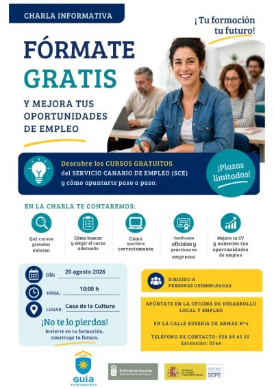 El Ayuntamiento de Guía organiza una sesión práctica para orientar a las personas desempleadas sobre cursos gratuitos, certificados y prácticas en empresas