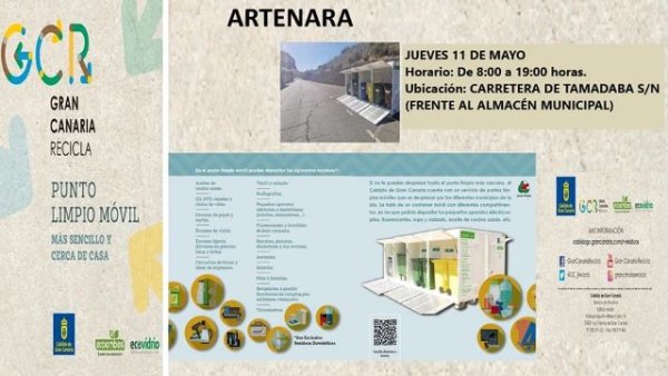 Artenara: El próximo Jueves, frente al Almacén Municipal, estará ubicado el Punto Limpio Móvil