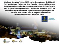 Tejeda: Subvenci&oacute;n de Turismo de Gran Canaria para llevar a cabo el proyecto &ldquo;Decoraci&oacute;n navide&ntilde;a de Tejeda 2024&rdquo;