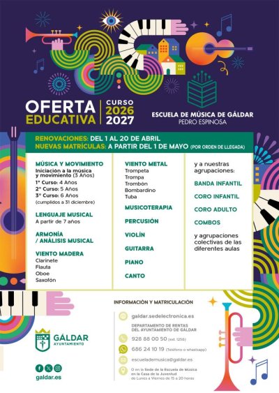 G&aacute;ldar: Este viernes abre el plazo de matr&iacute;cula para nuevos alumnos de la Escuela Municipal de M&uacute;sica