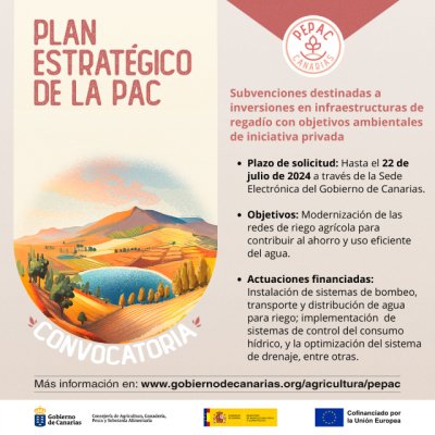 El Gobierno de Canarias convoca subvenciones del PEPAC a inversiones en infraestructuras de regad&iacute;o por 1,7M&euro;