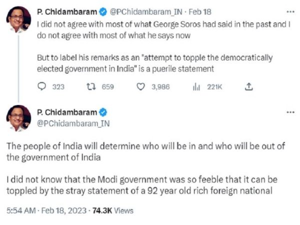 P. Chidambaram es el que es pueril por subestimar las capacidades de cambio de régimen de Soros