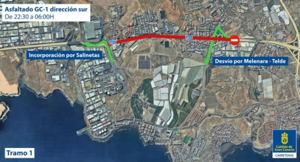 El Cabildo inicia el lunes por la noche el asfaltado de 17 kil&oacute;metros de la autopista GC-1, entre Melenara y Vecindario